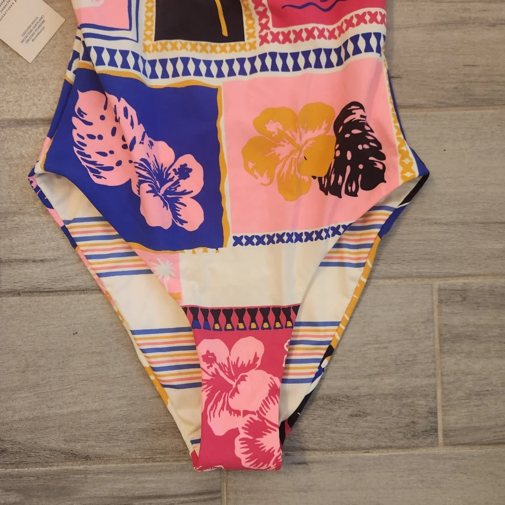 Maaji swimsuit L one piece Paradise Postals Claire reversible stripes new $174